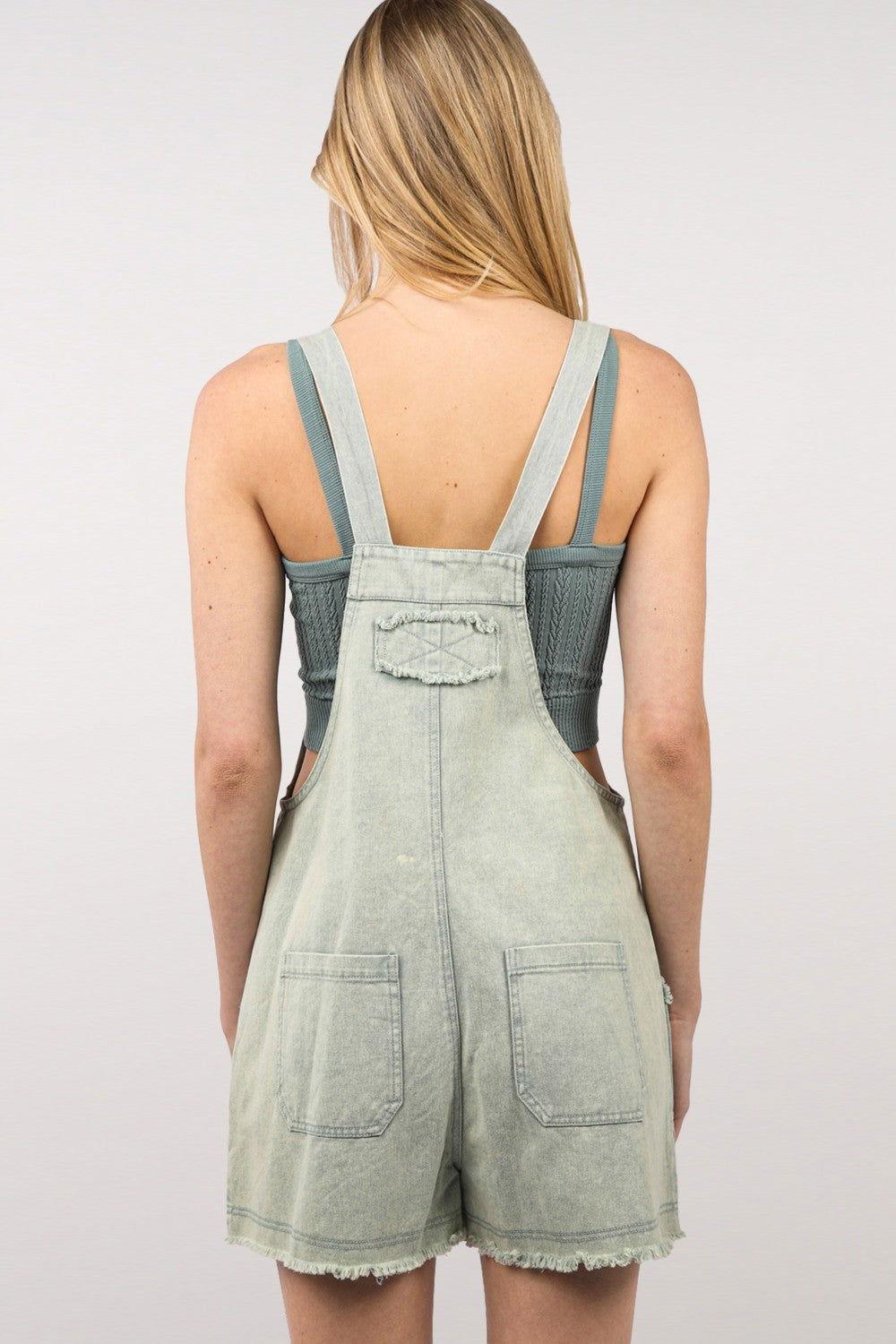 VERY J Washed Frayed Hem Denim Overall - Clothes For Her Online Store