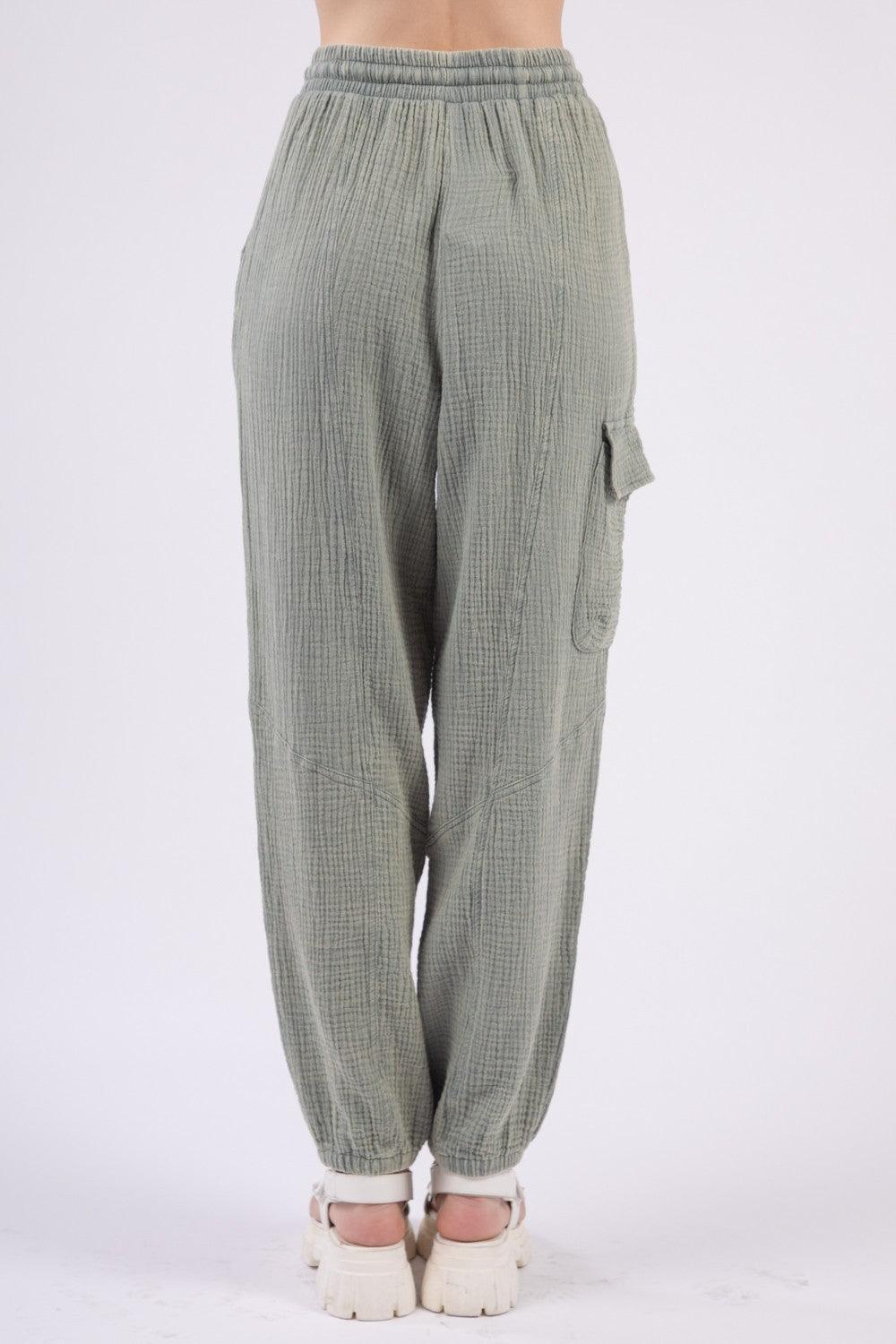 VERY J Washed Woven Crinkle Gauze Drawstring Pants - Clothes For Her Online Store