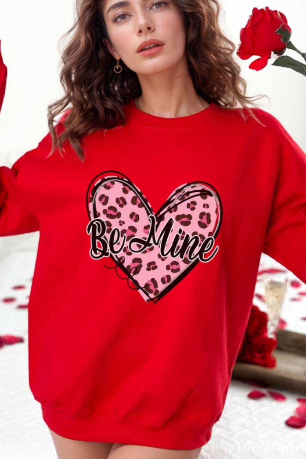 Valentine's Day BE MINE Heart Long Sleeve Sweatshirt - Clothes For Her Online Store