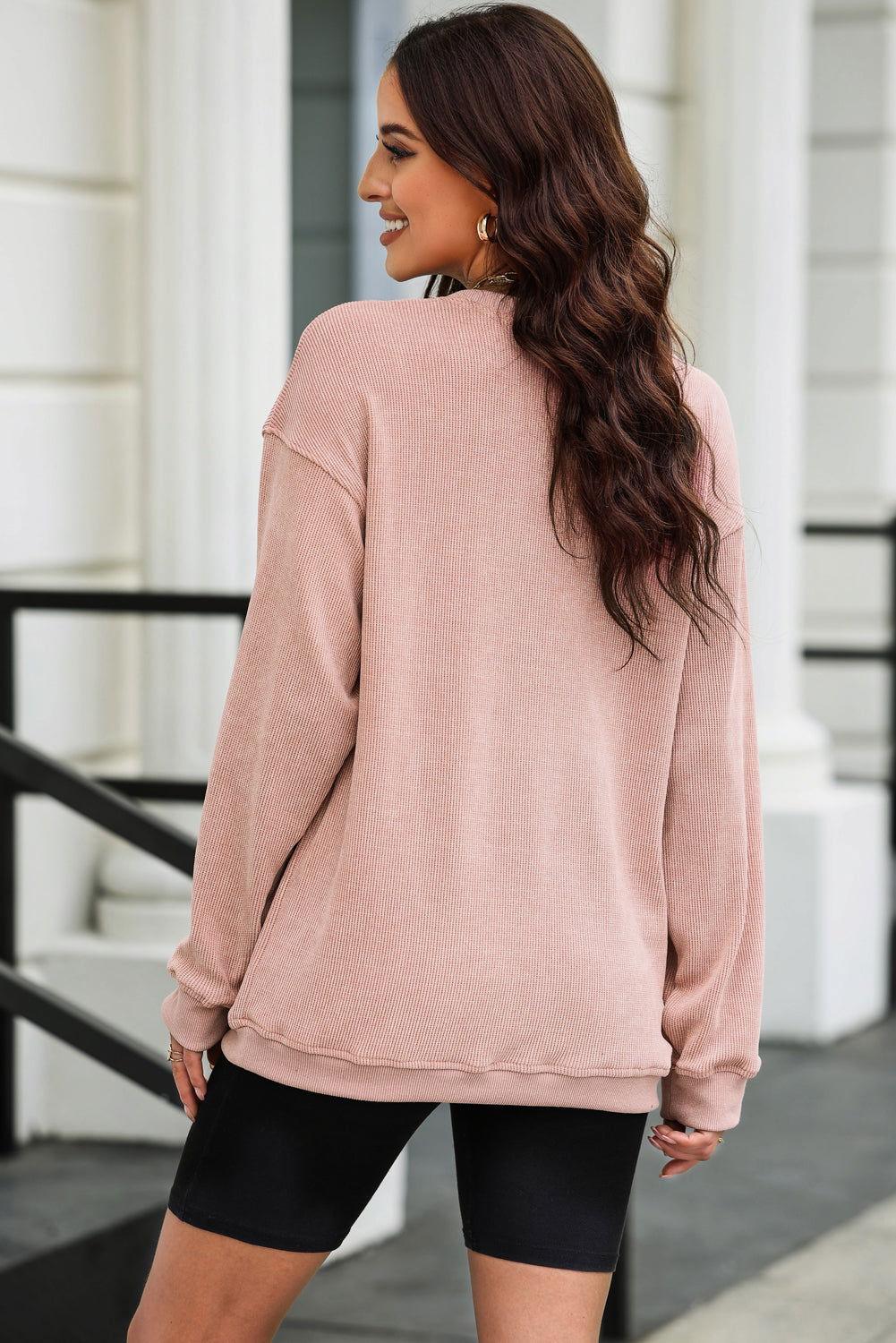 Valentine’s Day Bow Drop Shoulder Long Sleeve Sweatshirt - Clothes For Her Online Store