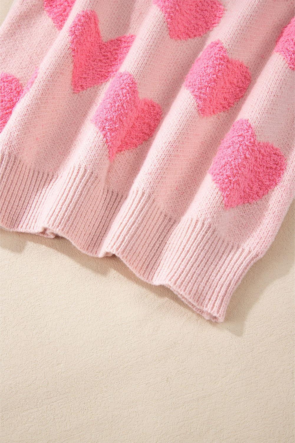 Valentine's Day Heart Jacquard Round Neck Sweater - Clothes For Her Online Store