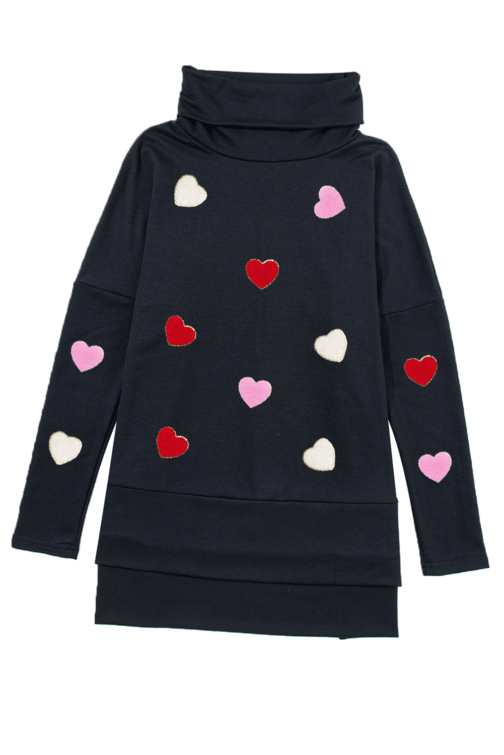 Valentine’s Day Heart Patched Turtleneck Long Sleeve Top - Clothes For Her Online Store