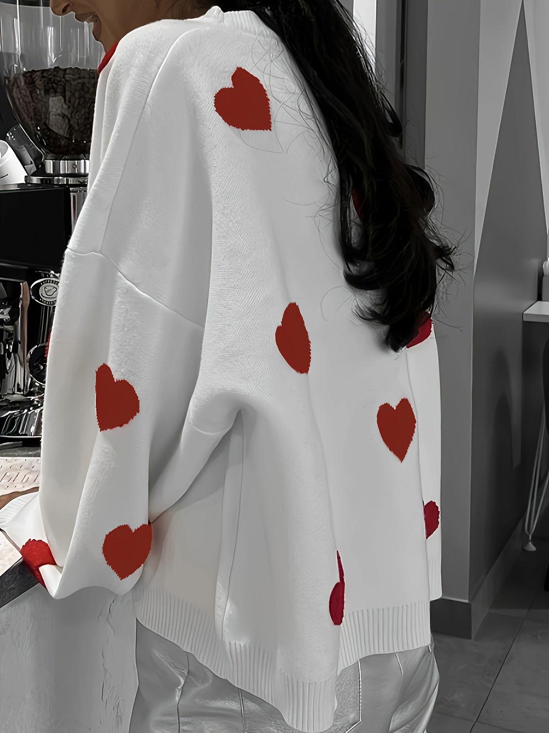 Valentine’s Day Heart Round Neck Long Sleeve Sweater - Clothes For Her Online Store