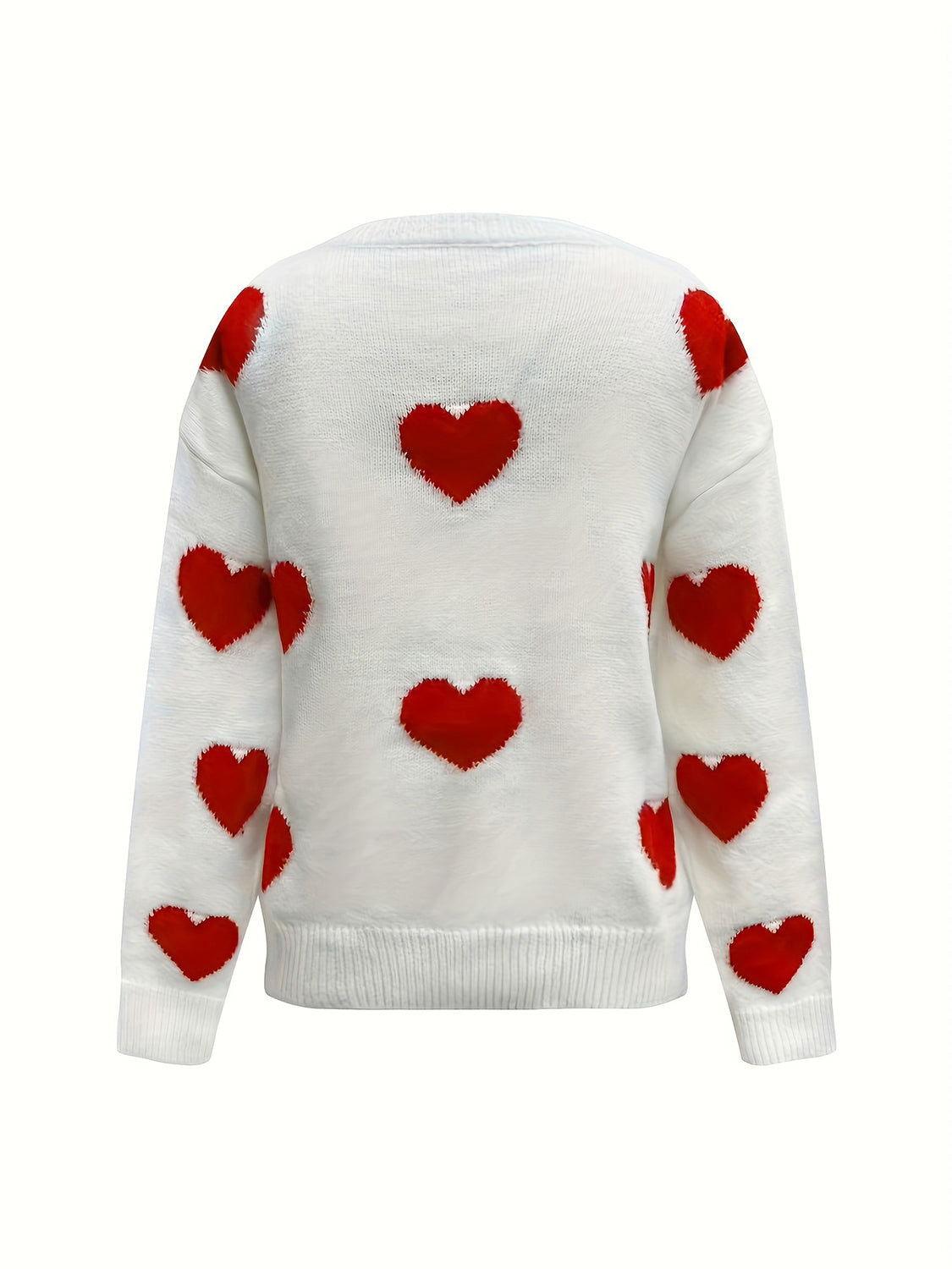 Valentine’s Day Heart Round Neck Long Sleeve Sweater - Clothes For Her Online Store