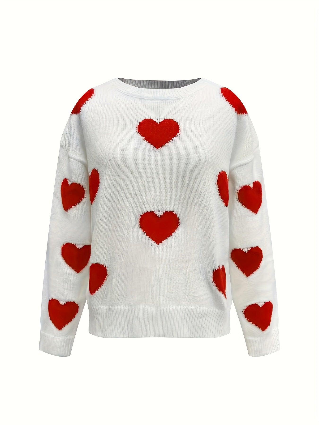 Valentine’s Day Heart Round Neck Long Sleeve Sweater - Clothes For Her Online Store