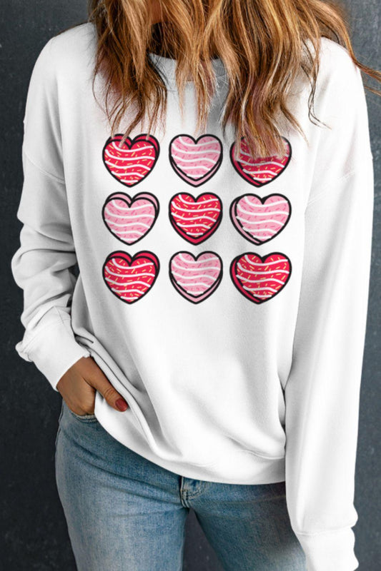 Valentine's Day Heart Round Neck Long Sleeve Sweatshirt - Clothes For Her Online Store