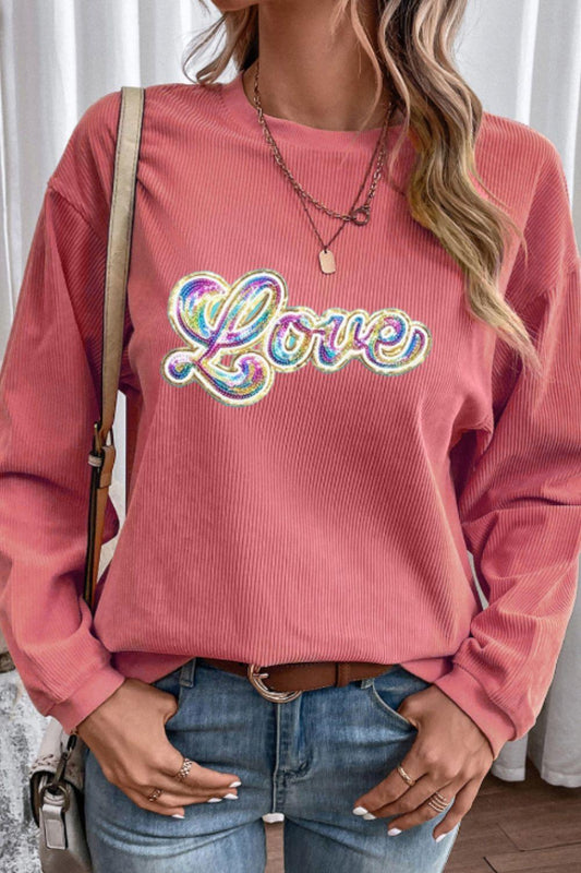 Valentine's Day LOVE Round Neck Long Sleeve Sweatshirt - Clothes For Her Online Store