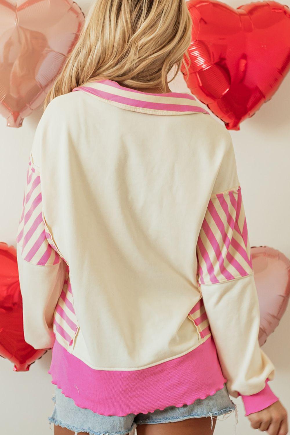 Valentine’s Day Sequin Heart Pattern Long Sleeve Sweatshirt - Clothes For Her Online Store