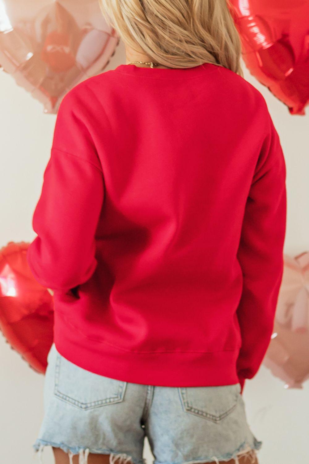 Valentine’s Day XOXO Round Neck Drop Shoulder Sweatshirt - Clothes For Her Online Store