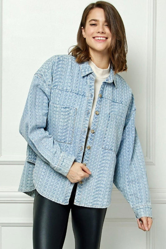 Veveret Button Up Dropped Shoulder Denim Top - Clothes For Her Online Store