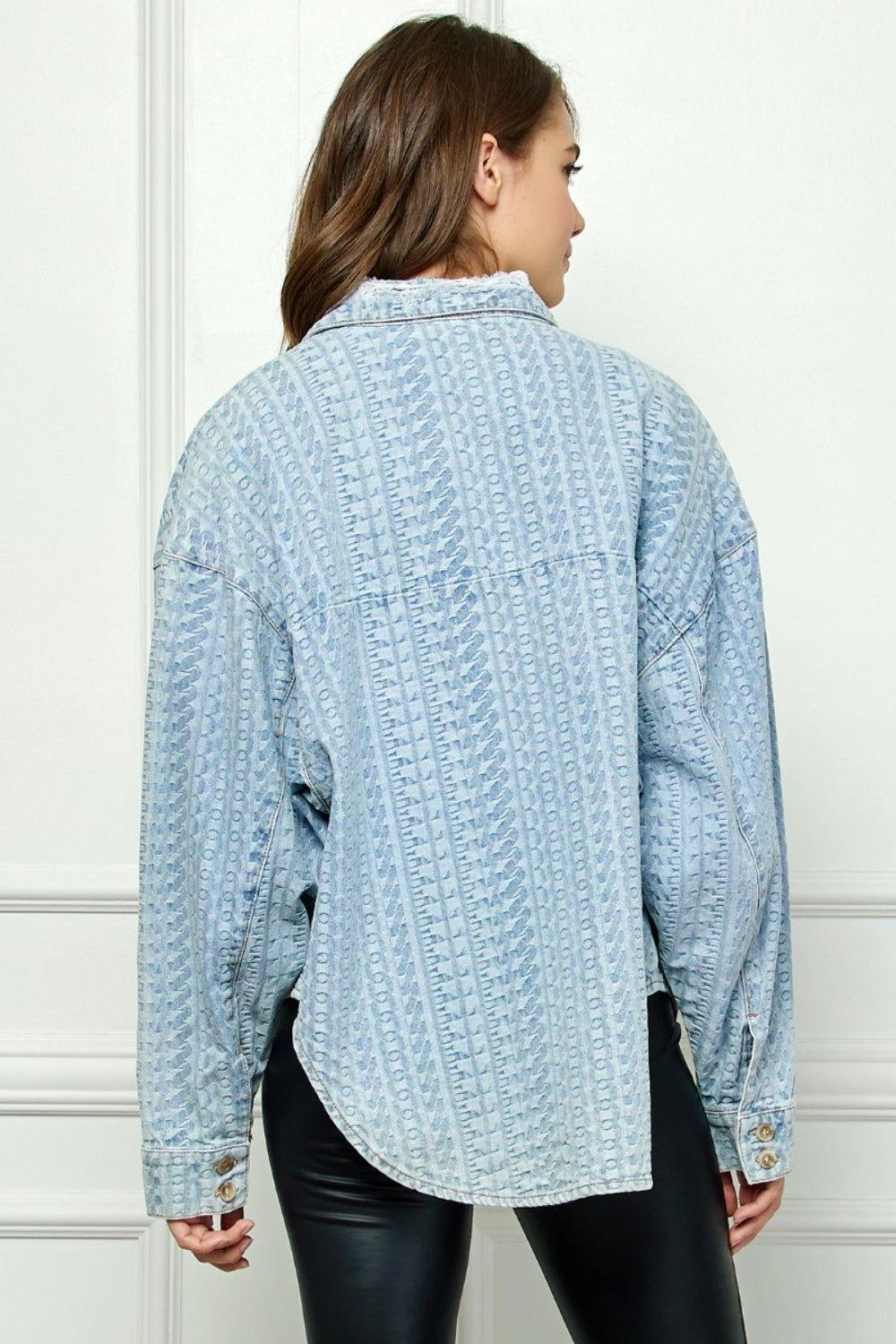 Veveret Button Up Dropped Shoulder Denim Top - Clothes For Her Online Store