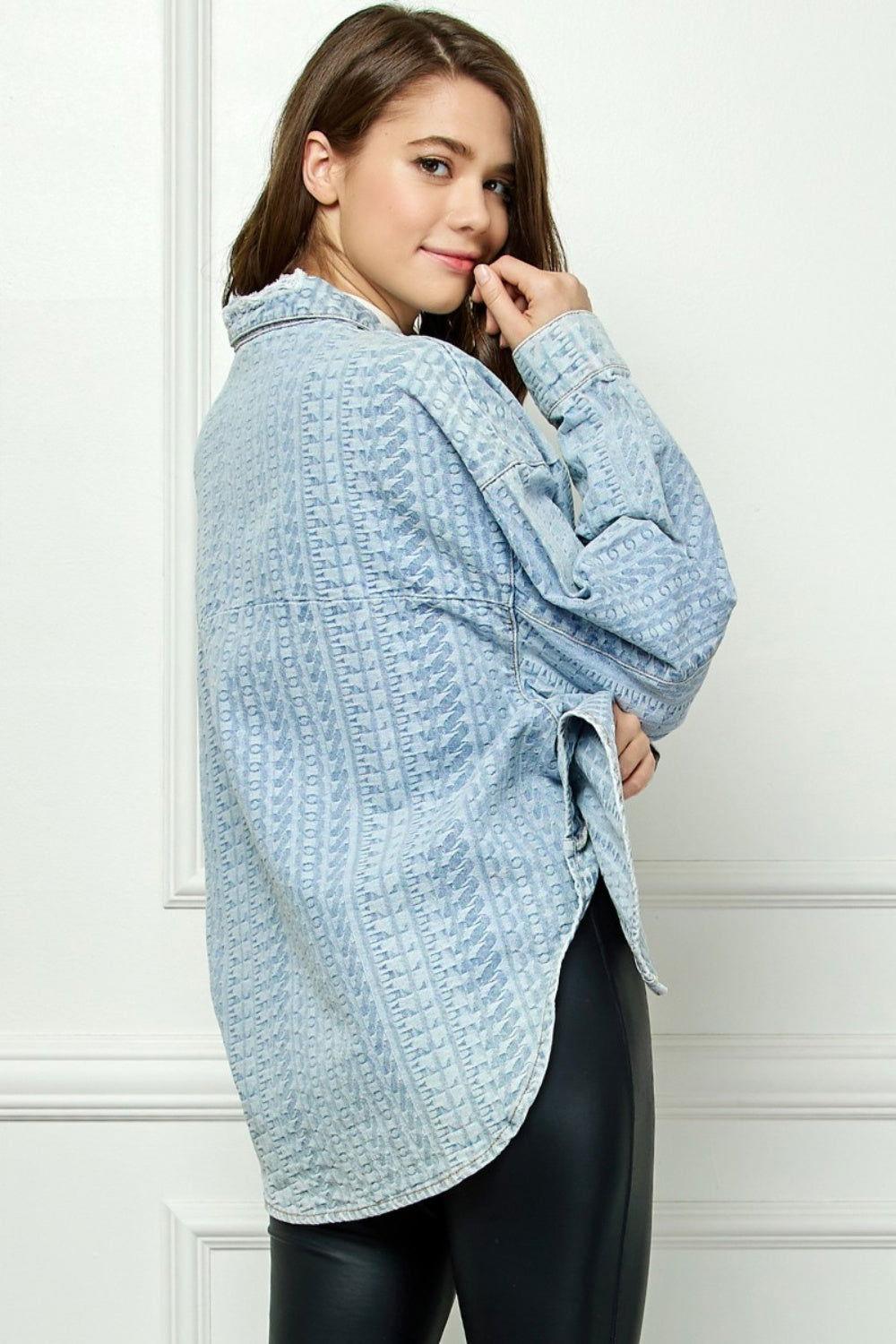 Veveret Button Up Dropped Shoulder Denim Top - Clothes For Her Online Store