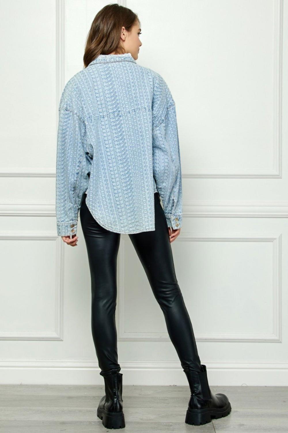 Veveret Button Up Dropped Shoulder Denim Top - Clothes For Her Online Store