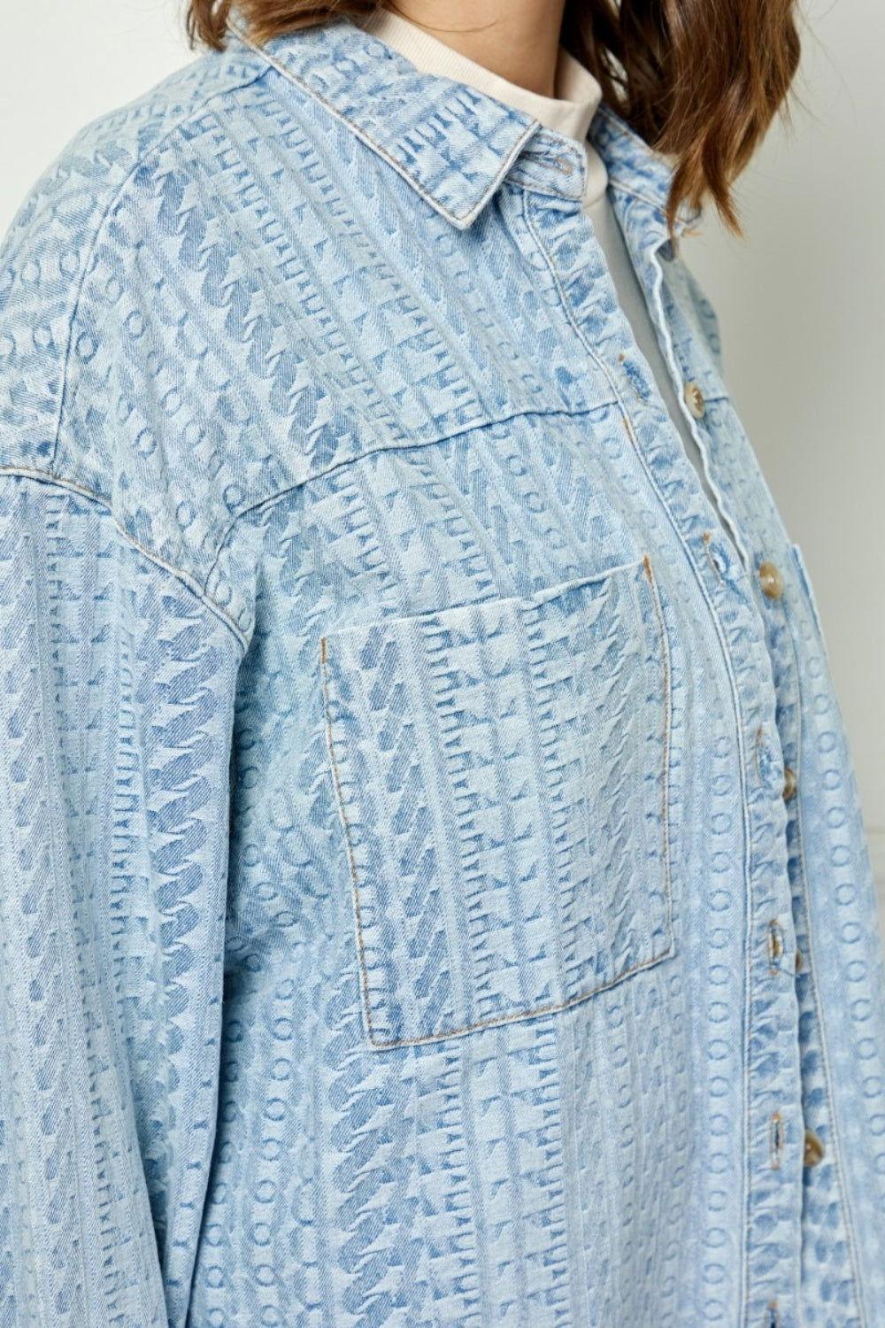 Veveret Button Up Dropped Shoulder Denim Top - Clothes For Her Online Store