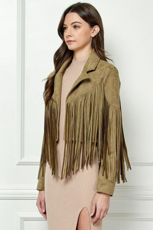 Veveret Suede Fringe Long Sleeve Moto Jacket - Clothes For Her Online Store
