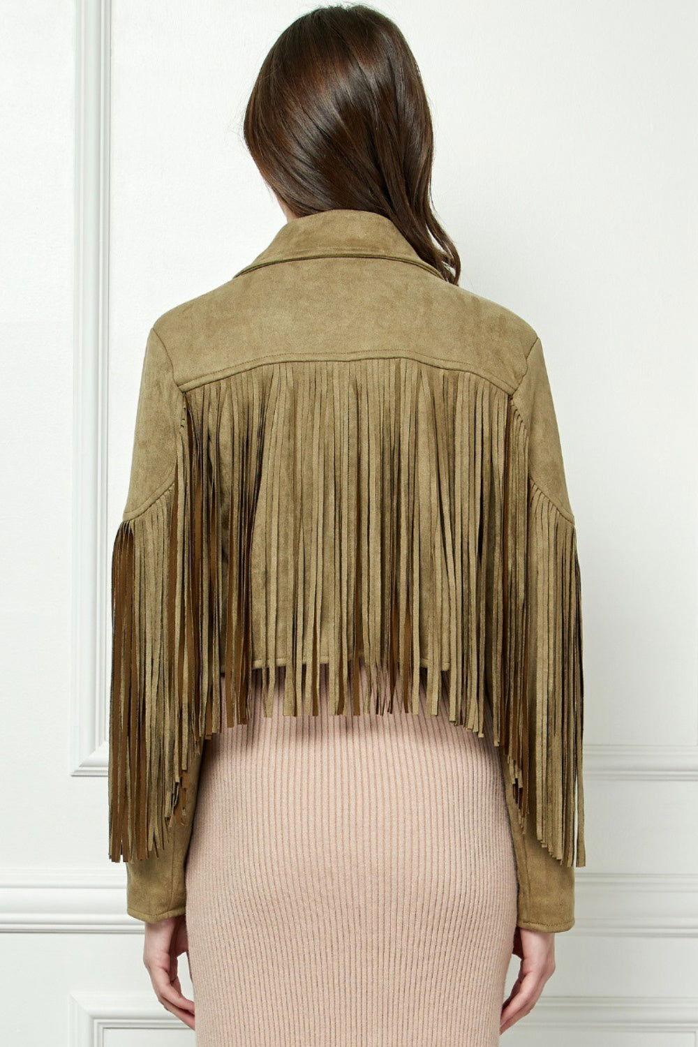 Veveret Suede Fringe Long Sleeve Moto Jacket - Clothes For Her Online Store