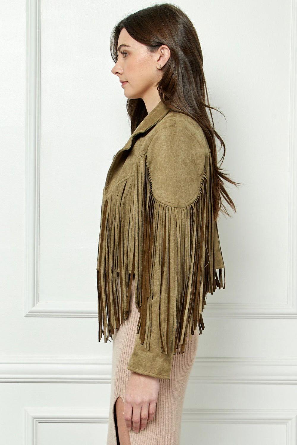 Veveret Suede Fringe Long Sleeve Moto Jacket - Clothes For Her Online Store