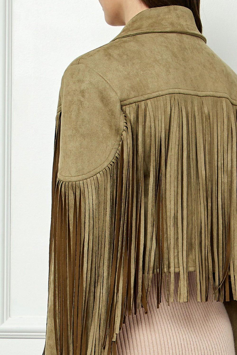 Veveret Suede Fringe Long Sleeve Moto Jacket - Clothes For Her Online Store