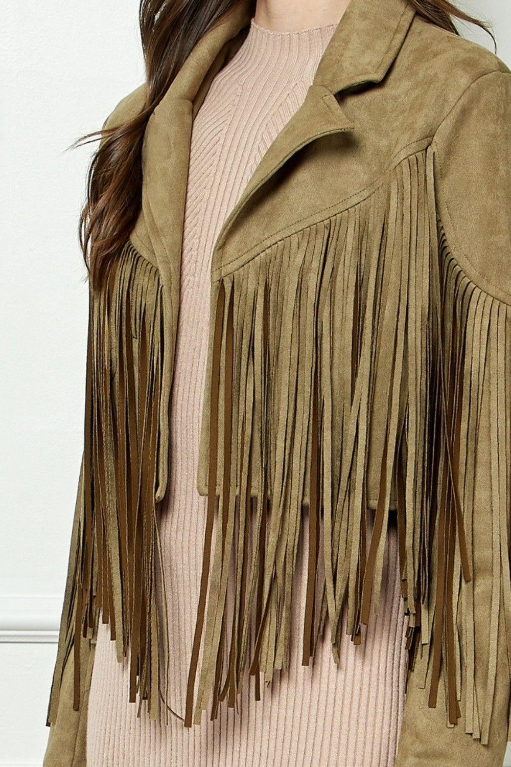 Veveret Suede Fringe Long Sleeve Moto Jacket - Clothes For Her Online Store