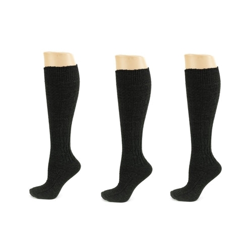 Classic Cable Knit Acrylic Knee High Socks 3 Pair Packs