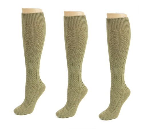 Classic Cable Knit Acrylic Knee High Socks 3 Pair Packs