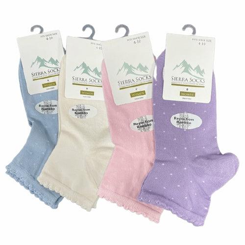 Women's Bamboo Socks - Low Cut Quarter Scalloped Edge Pastel Colors