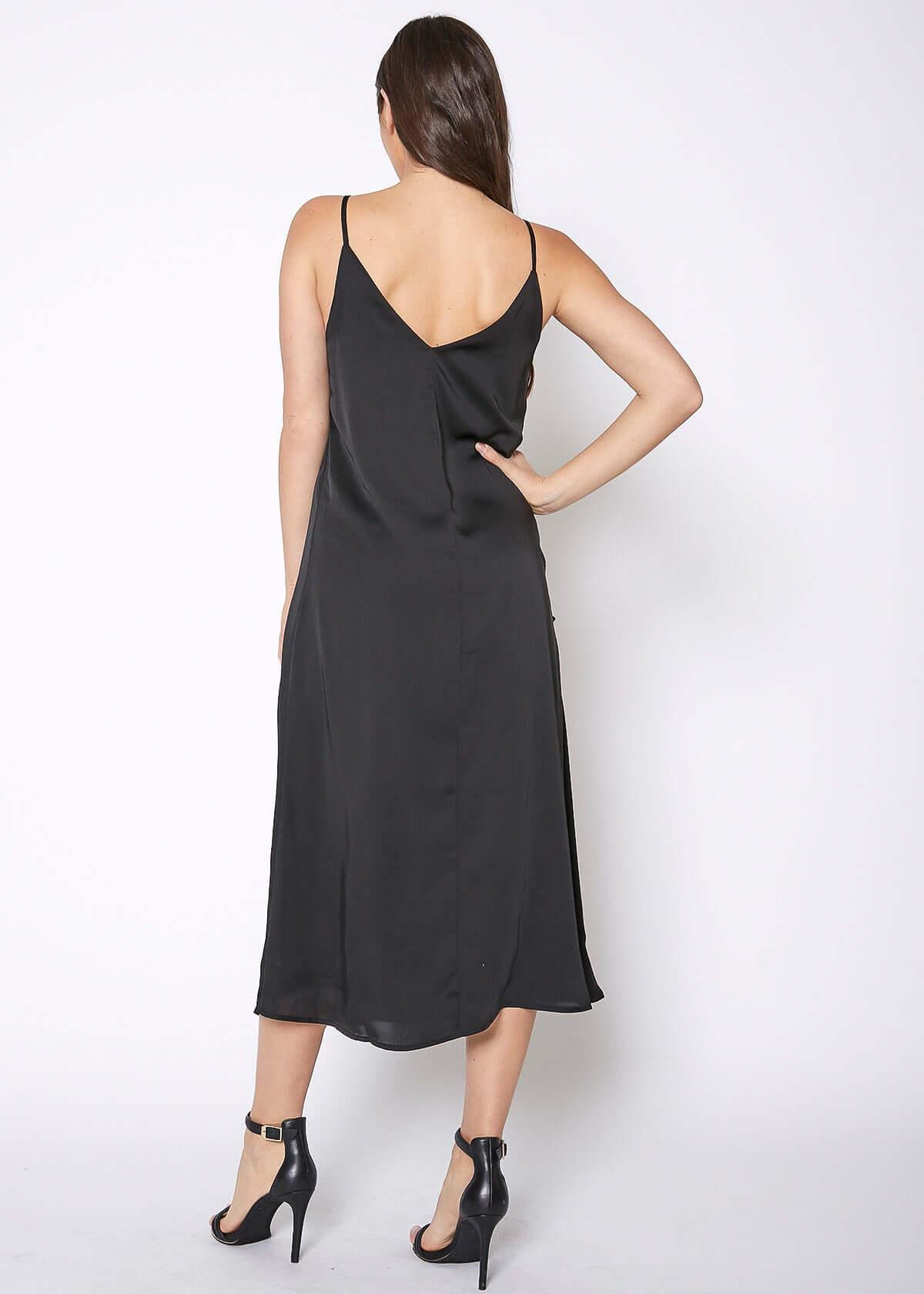 Women's Diagonal Patched Spaghetti Strap Maxi Dress In Black