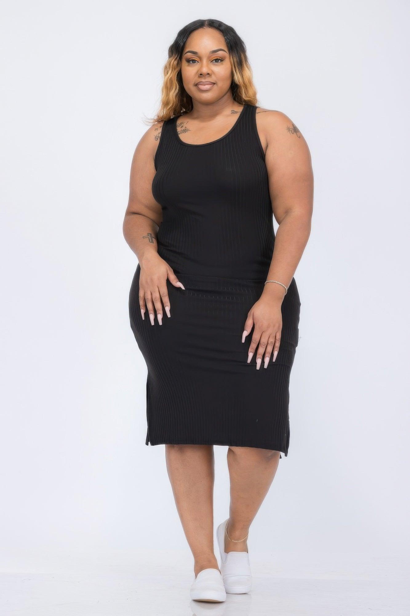 Plus Size Ribbed Side Slit Tank Midi Dress