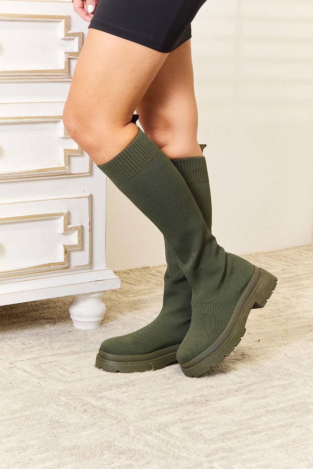 WILD DIVA Footwear Knee High Platform Sock Boots - Clothes For Her Online Store