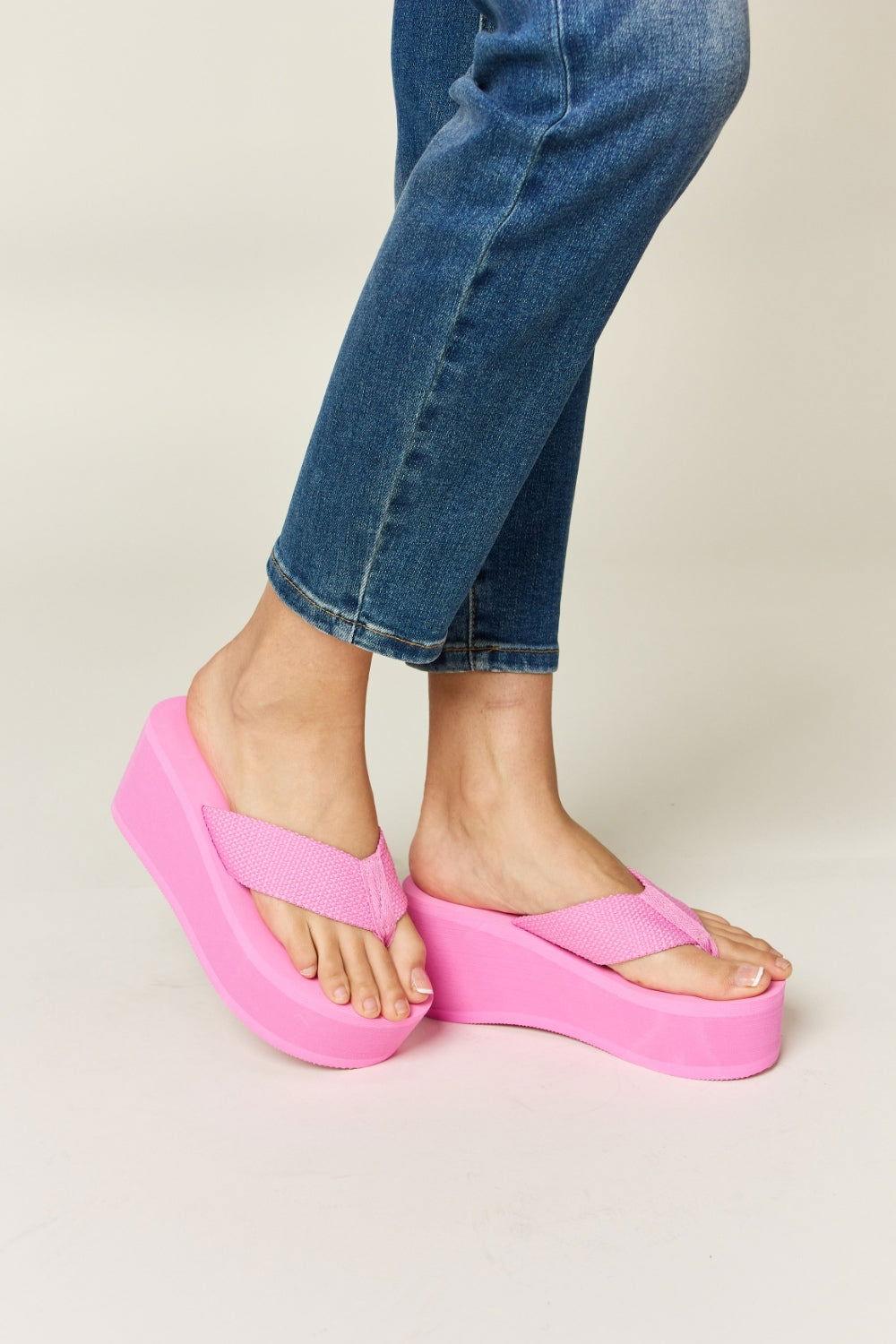 WILD DIVA Open Toe Platform Wedge Sandals - Clothes For Her Online Store