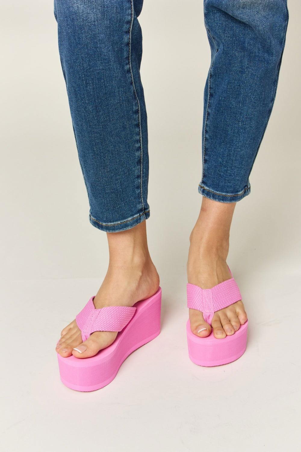 WILD DIVA Open Toe Platform Wedge Sandals - Clothes For Her Online Store