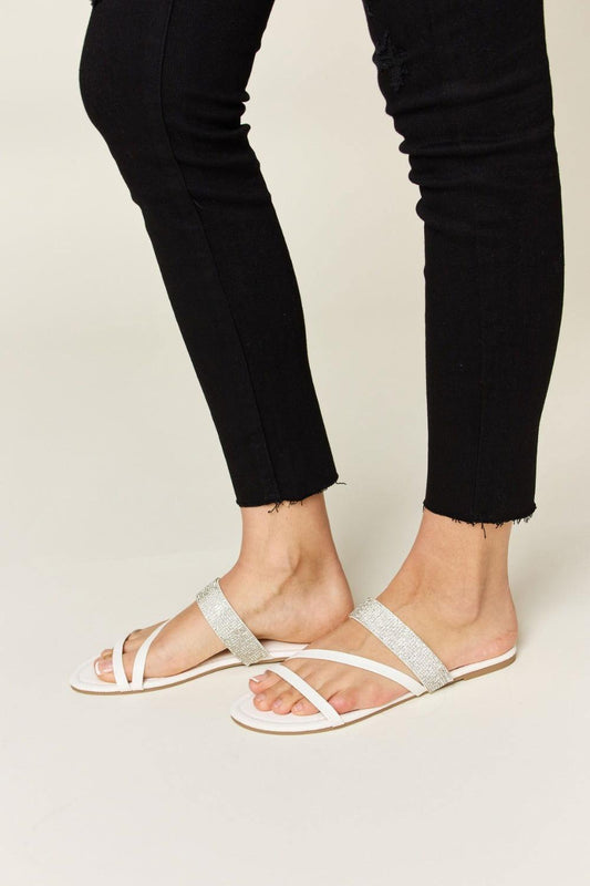 WILD DIVA Rhinestone Strappy Flat Sandals - Clothes For Her Online Store