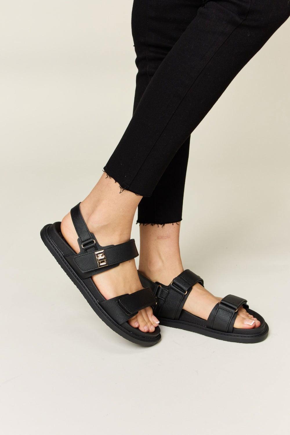 WILD DIVA Velcro Double Strap Slingback Sandals - Clothes For Her Online Store