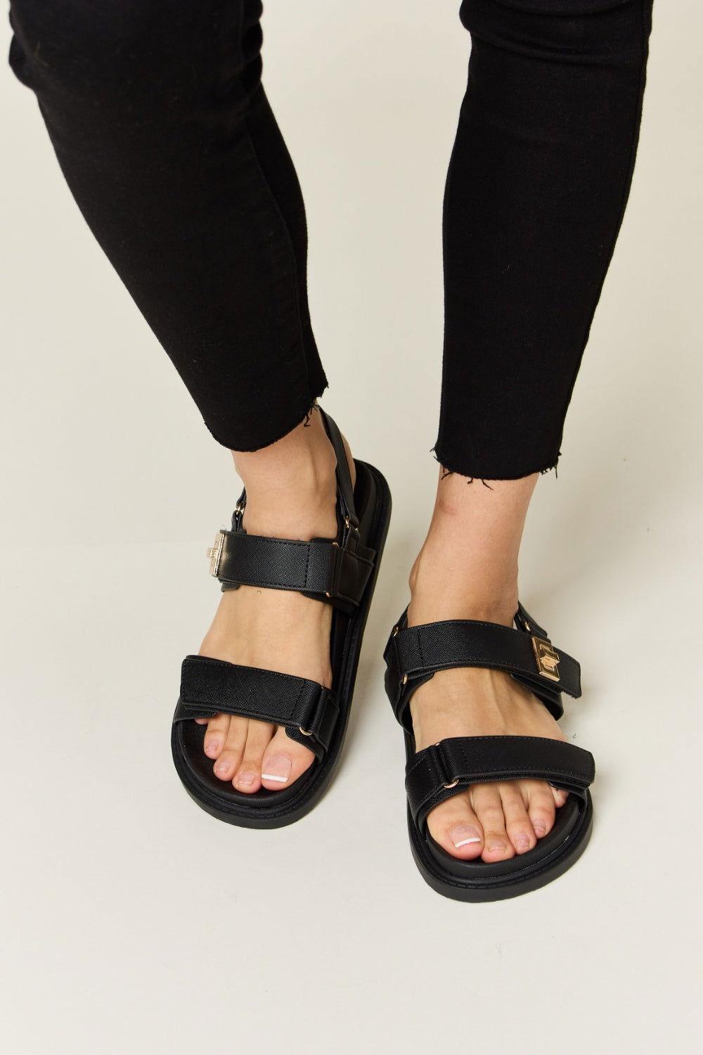 WILD DIVA Velcro Double Strap Slingback Sandals - Clothes For Her Online Store