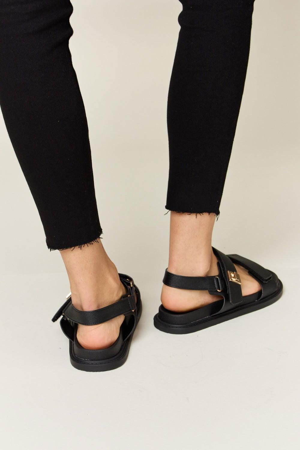 WILD DIVA Velcro Double Strap Slingback Sandals - Clothes For Her Online Store