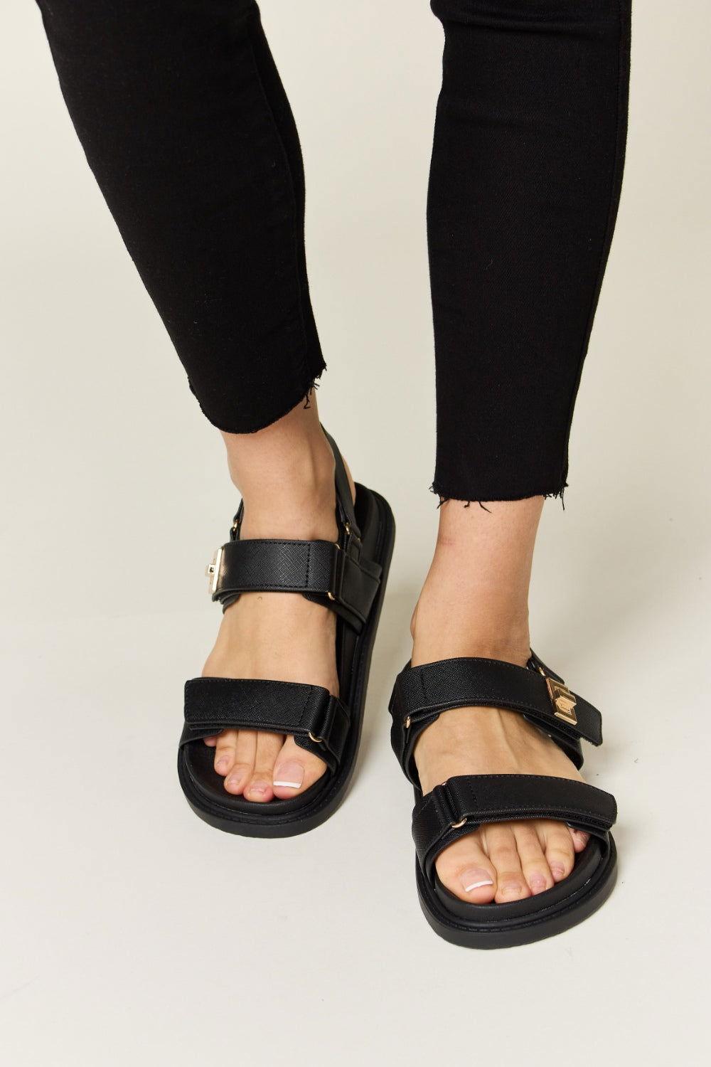 WILD DIVA Velcro Double Strap Slingback Sandals - Clothes For Her Online Store