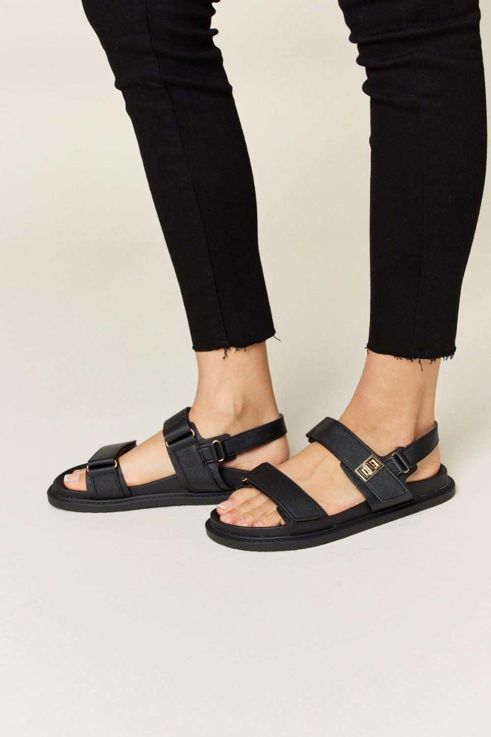 WILD DIVA Velcro Double Strap Slingback Sandals - Clothes For Her Online Store