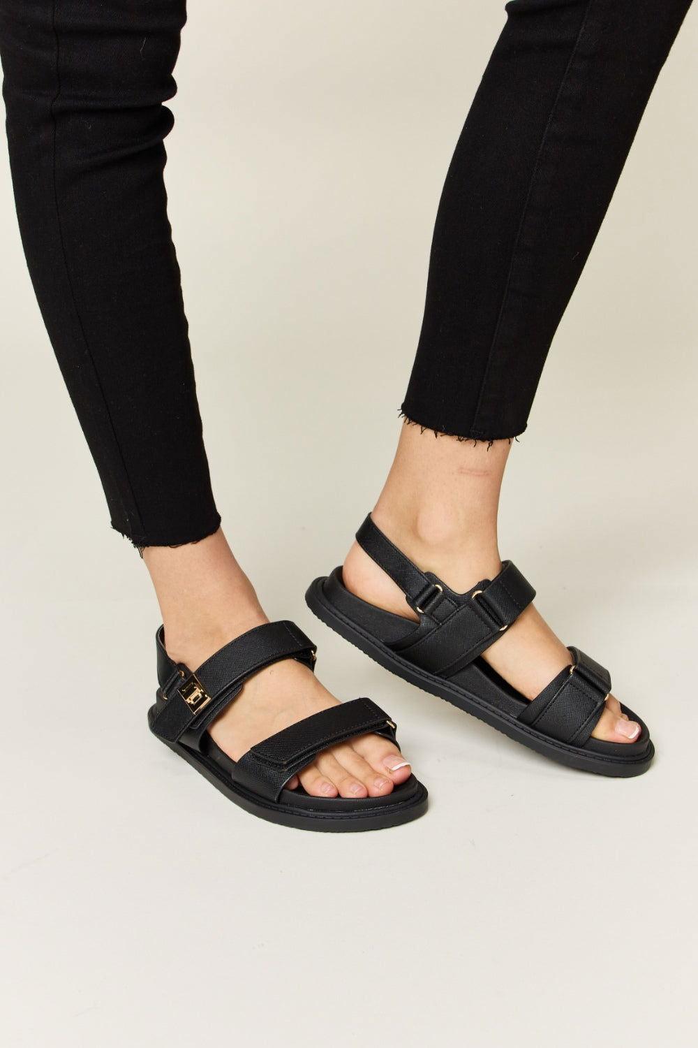 WILD DIVA Velcro Double Strap Slingback Sandals - Clothes For Her Online Store