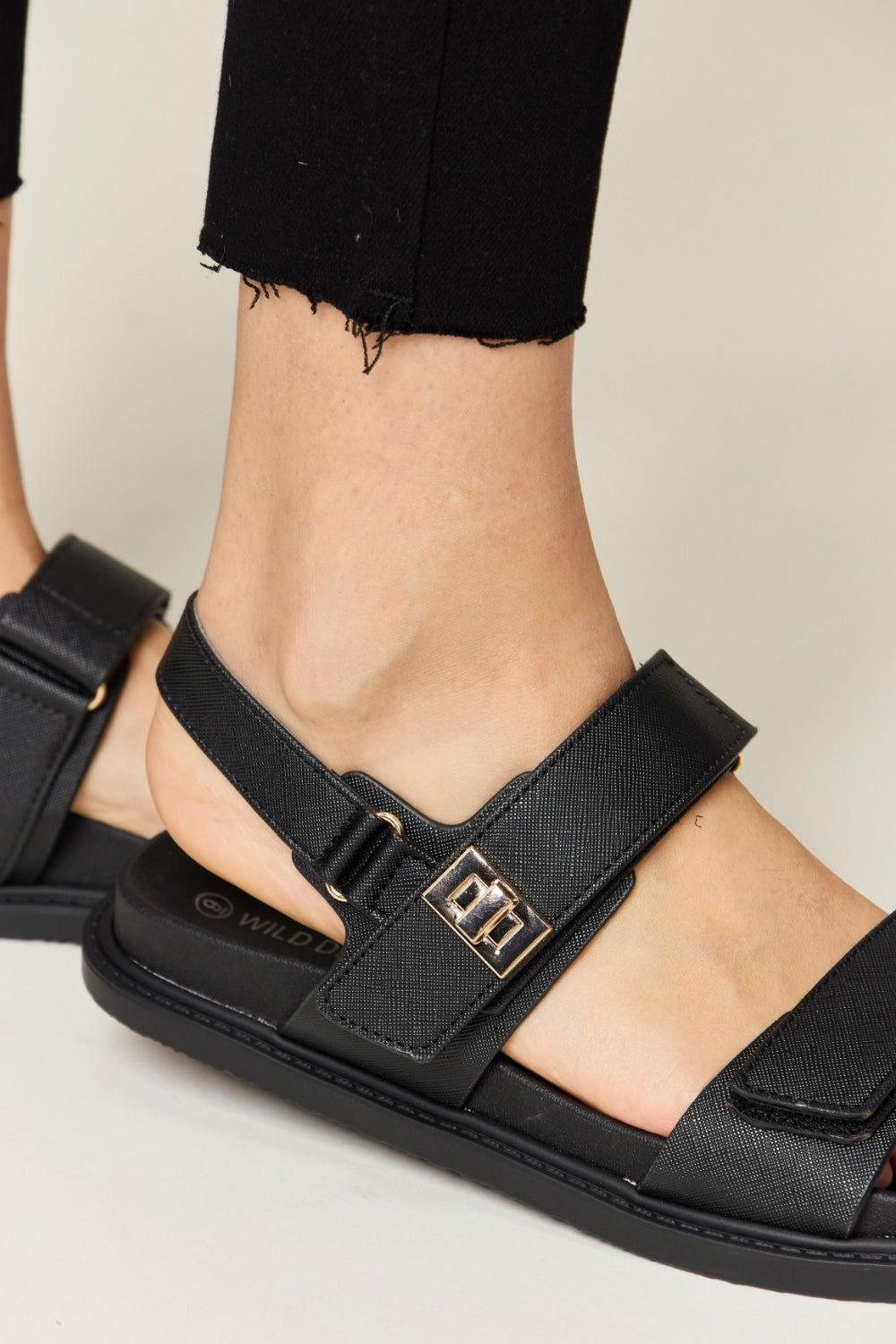 WILD DIVA Velcro Double Strap Slingback Sandals - Clothes For Her Online Store