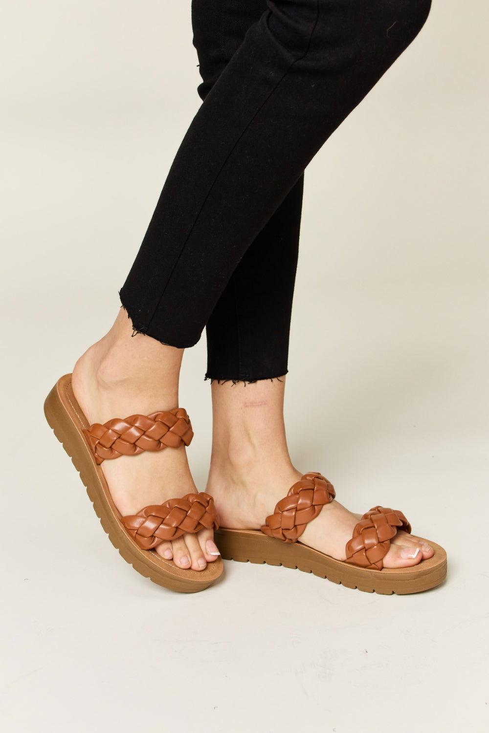 WILD DIVA Woven Dual Band Platform Sandals - Clothes For Her Online Store