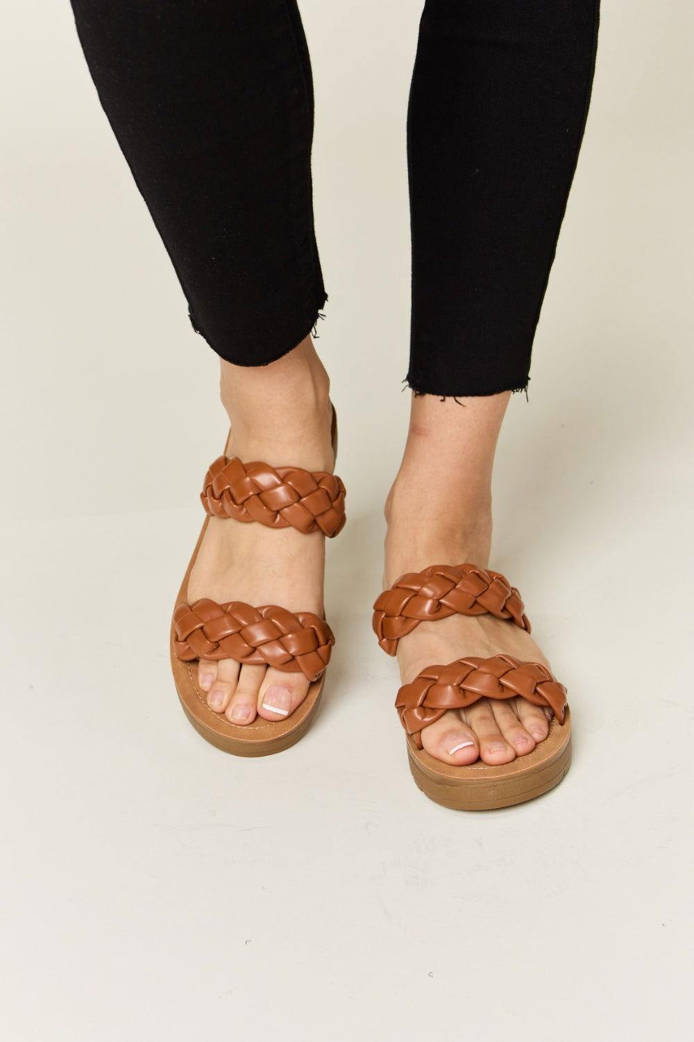 WILD DIVA Woven Dual Band Platform Sandals - Clothes For Her Online Store