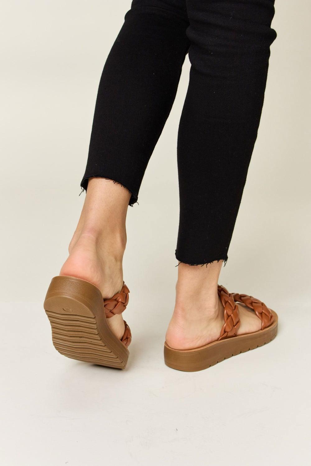 WILD DIVA Woven Dual Band Platform Sandals - Clothes For Her Online Store