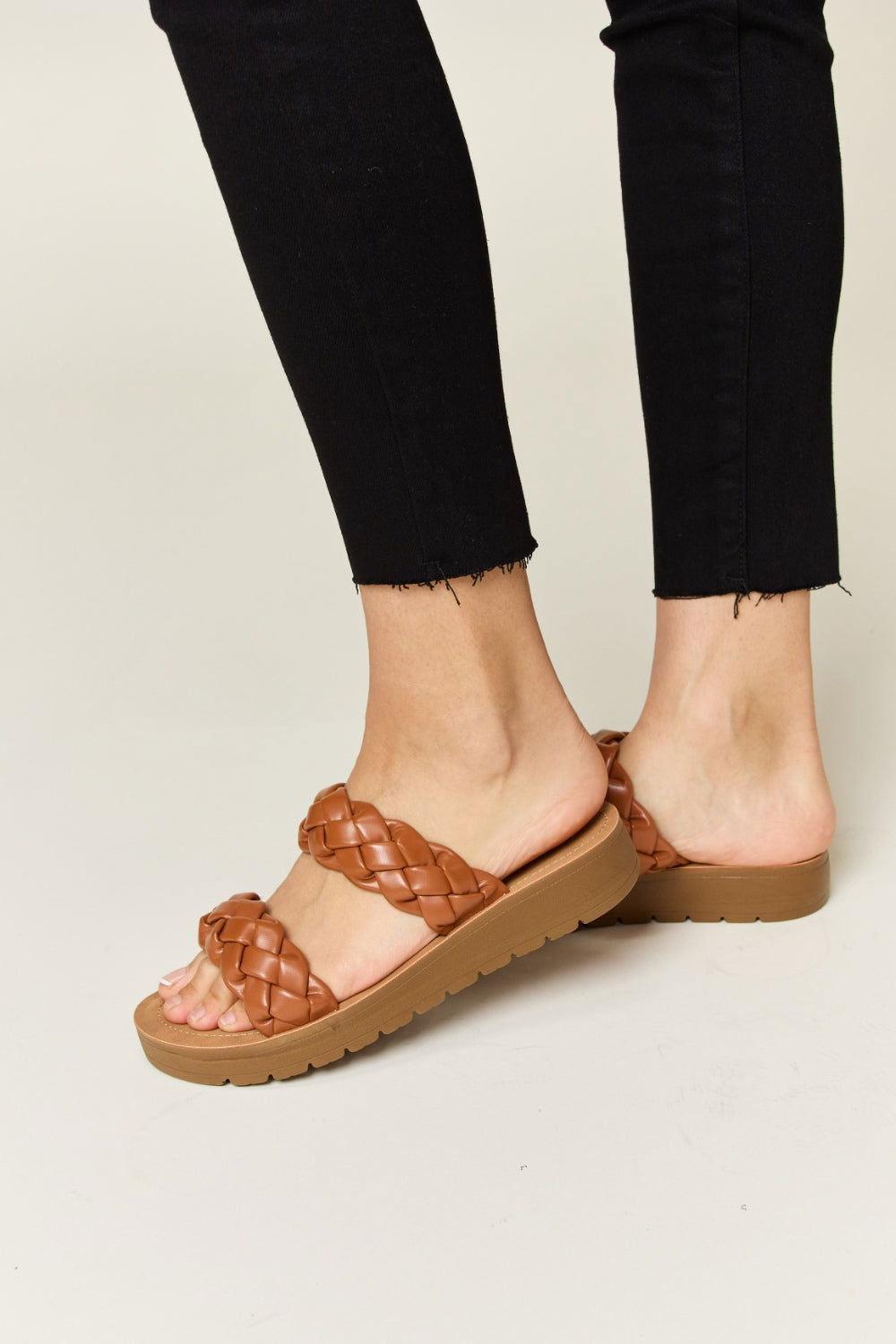 WILD DIVA Woven Dual Band Platform Sandals - Clothes For Her Online Store