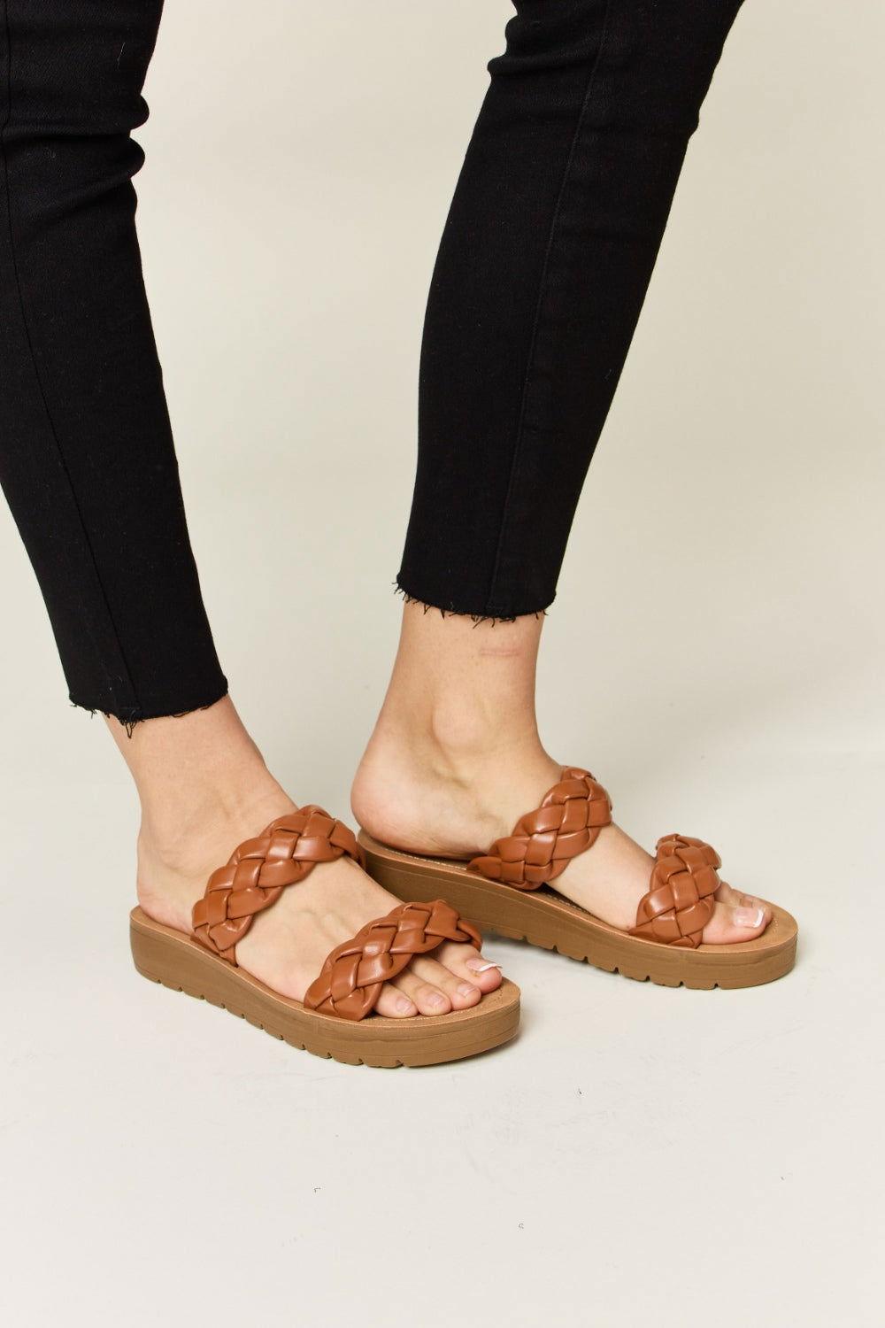 WILD DIVA Woven Dual Band Platform Sandals - Clothes For Her Online Store