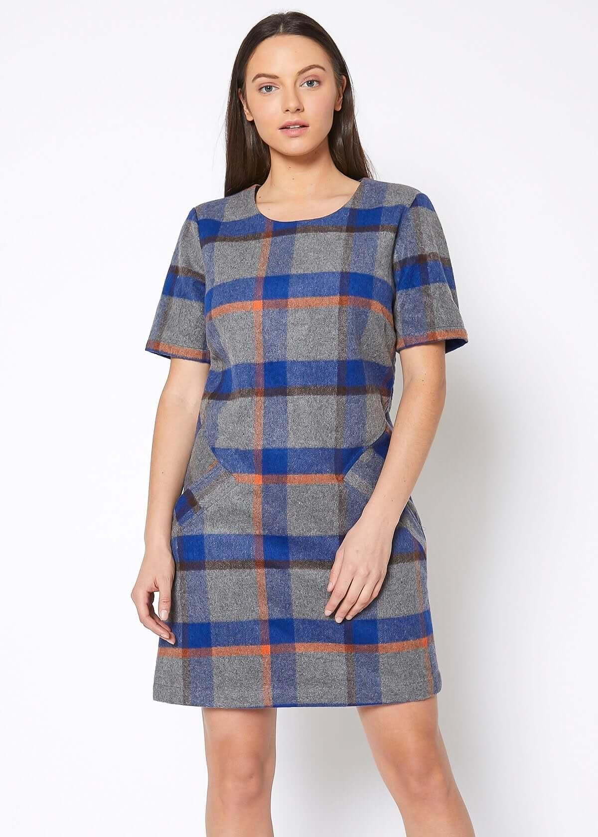 Buffalo Plaid Wool Blend Tee Dress