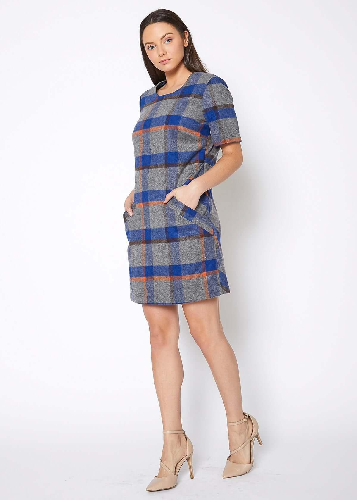 Buffalo Plaid Wool Blend Tee Dress