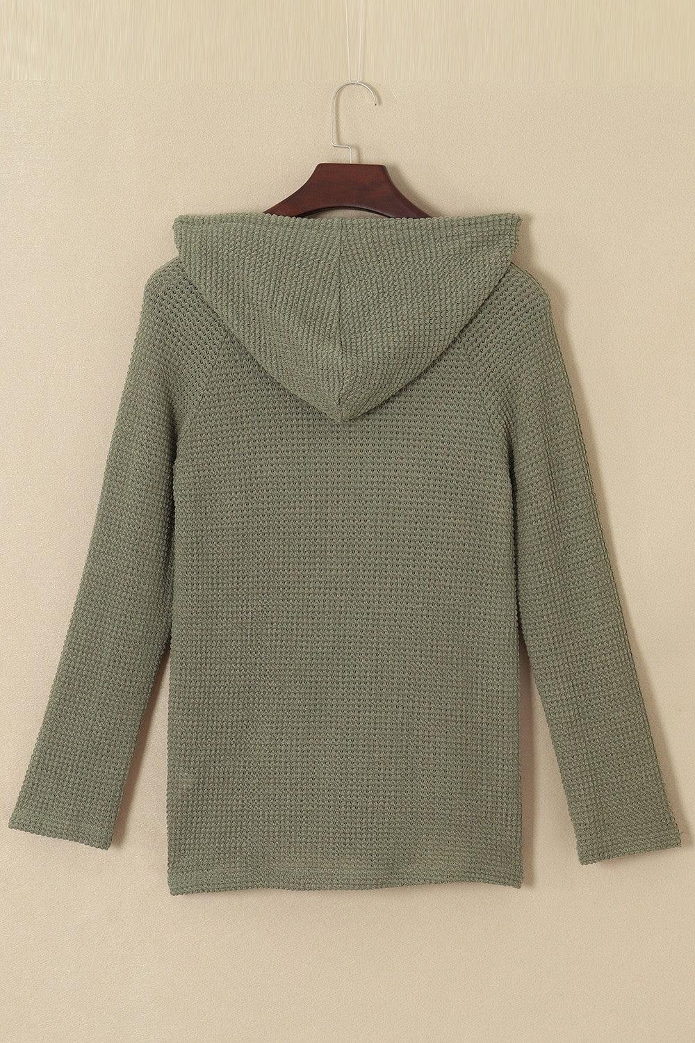 Waffle-Knit Button Up Drawstring Hoodie - Clothes For Her Online Store