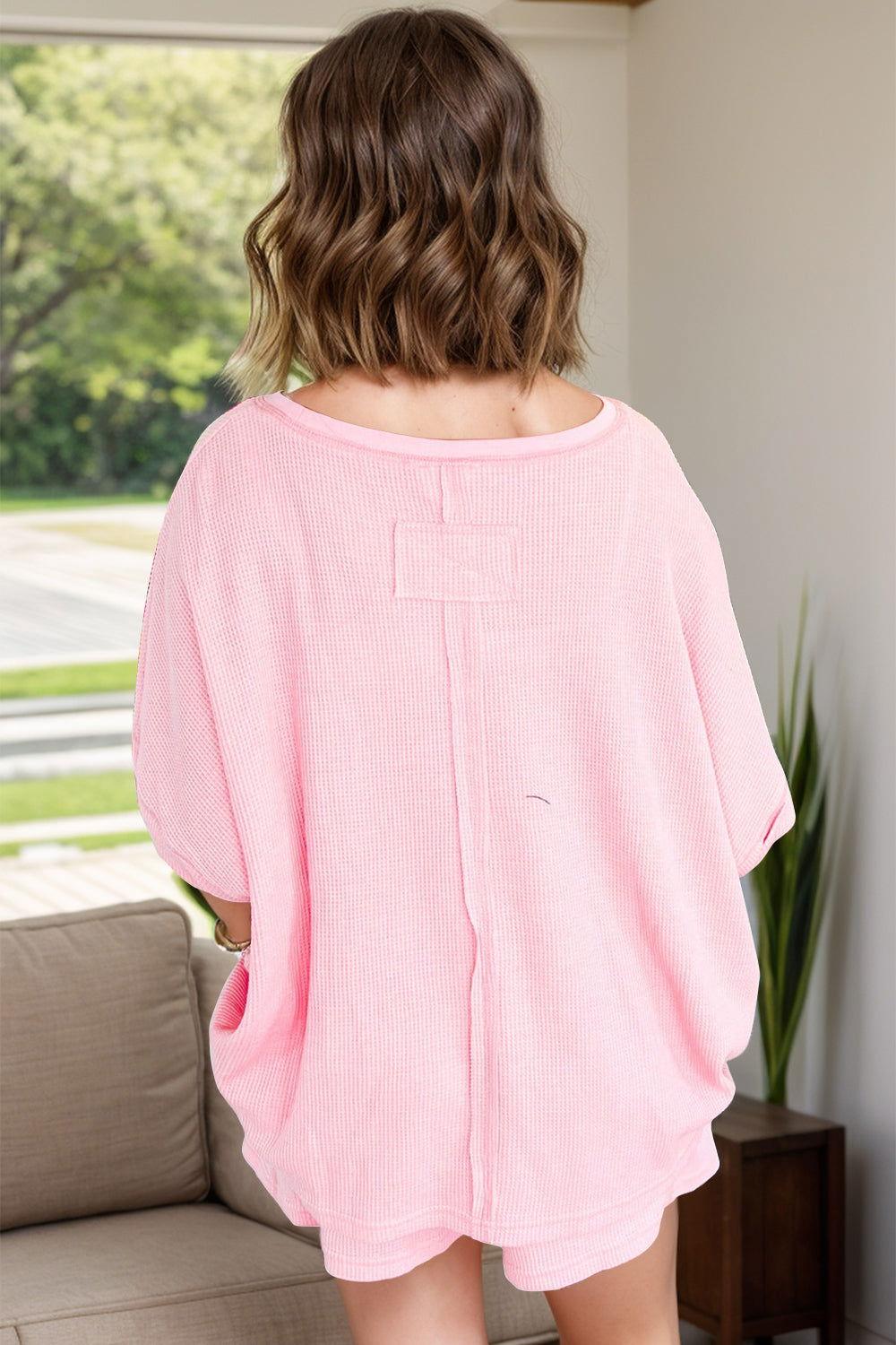 Waffle-Knit Half Sleeve Top and Shorts Set - Clothes For Her Online Store