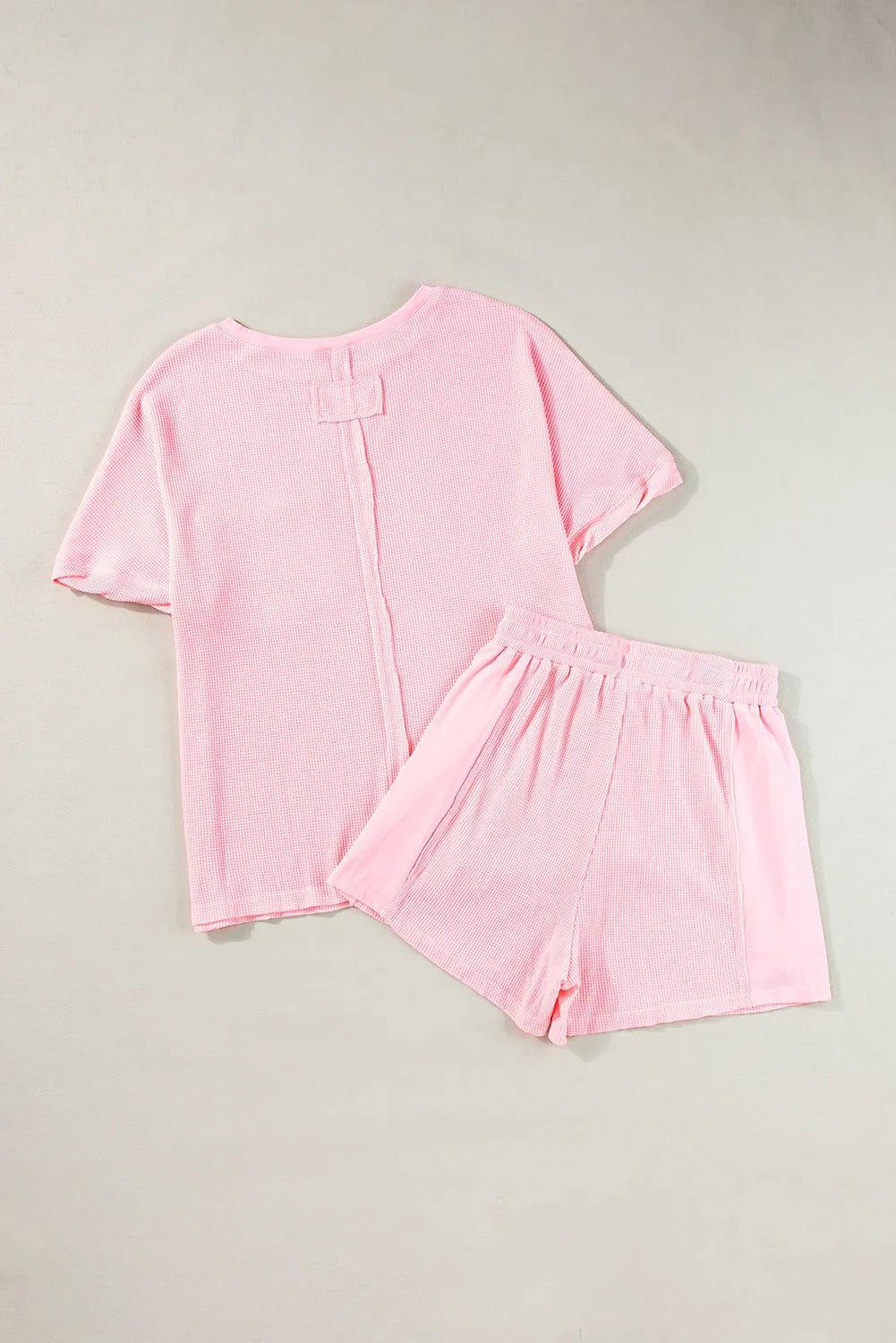 Waffle-Knit Half Sleeve Top and Shorts Set - Clothes For Her Online Store