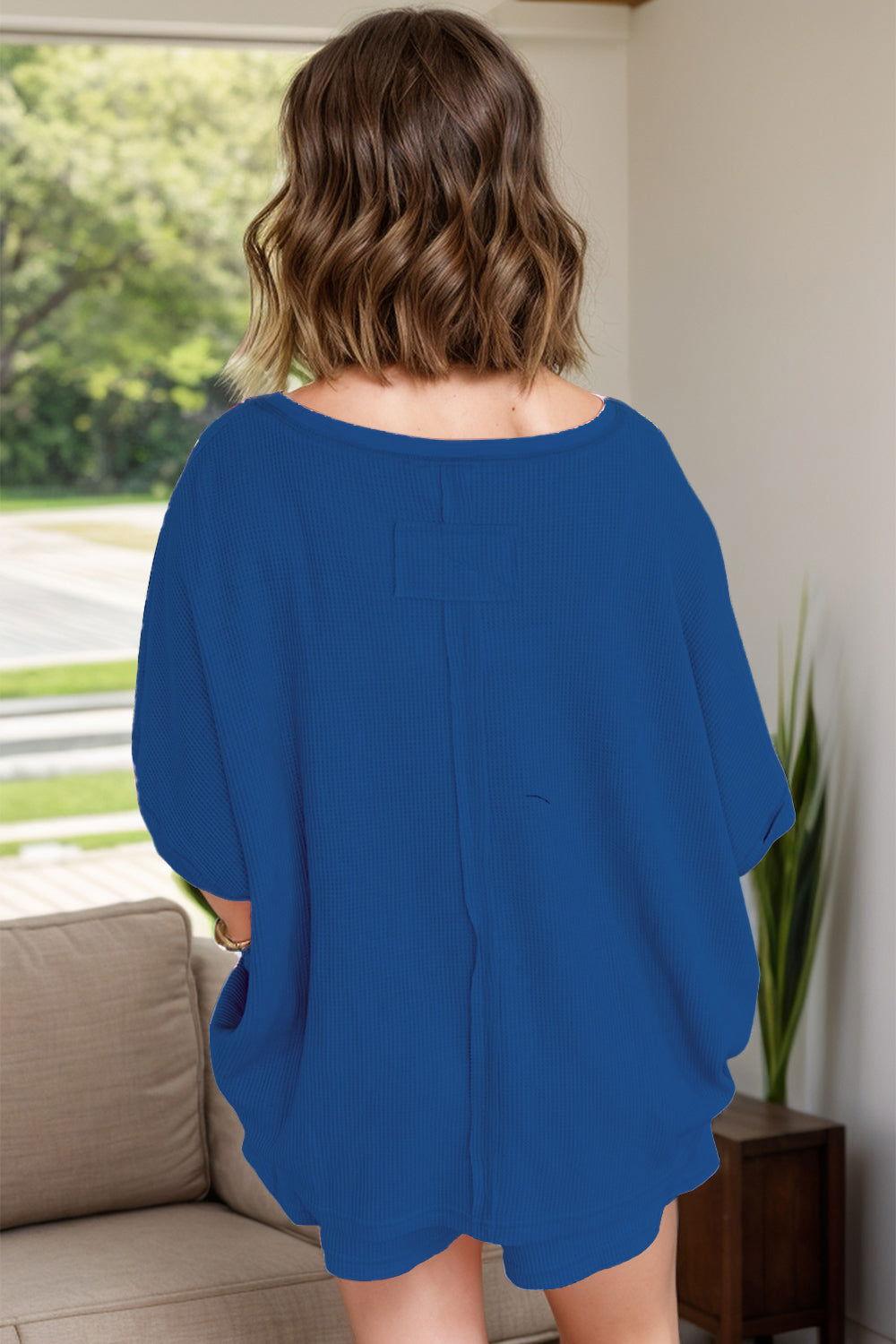 Waffle-Knit Half Sleeve Top and Shorts Set - Clothes For Her Online Store